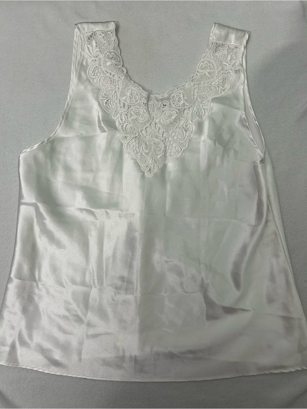 Lace Yoke Satin Chemise Tank - White
